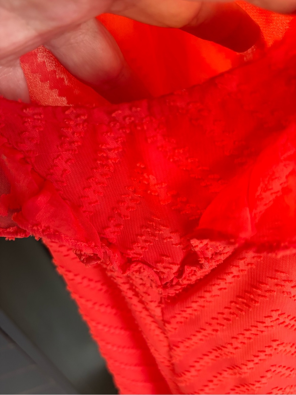 Sleeveless orangey Red Ruffled Lace Women's Top - Picture 5 of 5